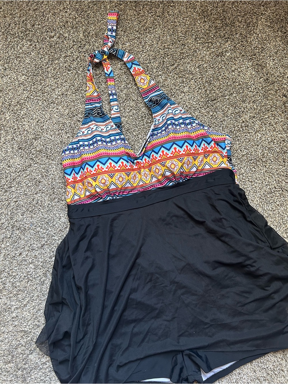 Colorful Tribal Halter Swimdress w/ Shorts